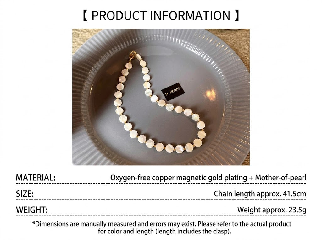 Natural Mother of Pearl Shell Beaded Choker Necklace & Matching Bracelet Jewelry Set for Women