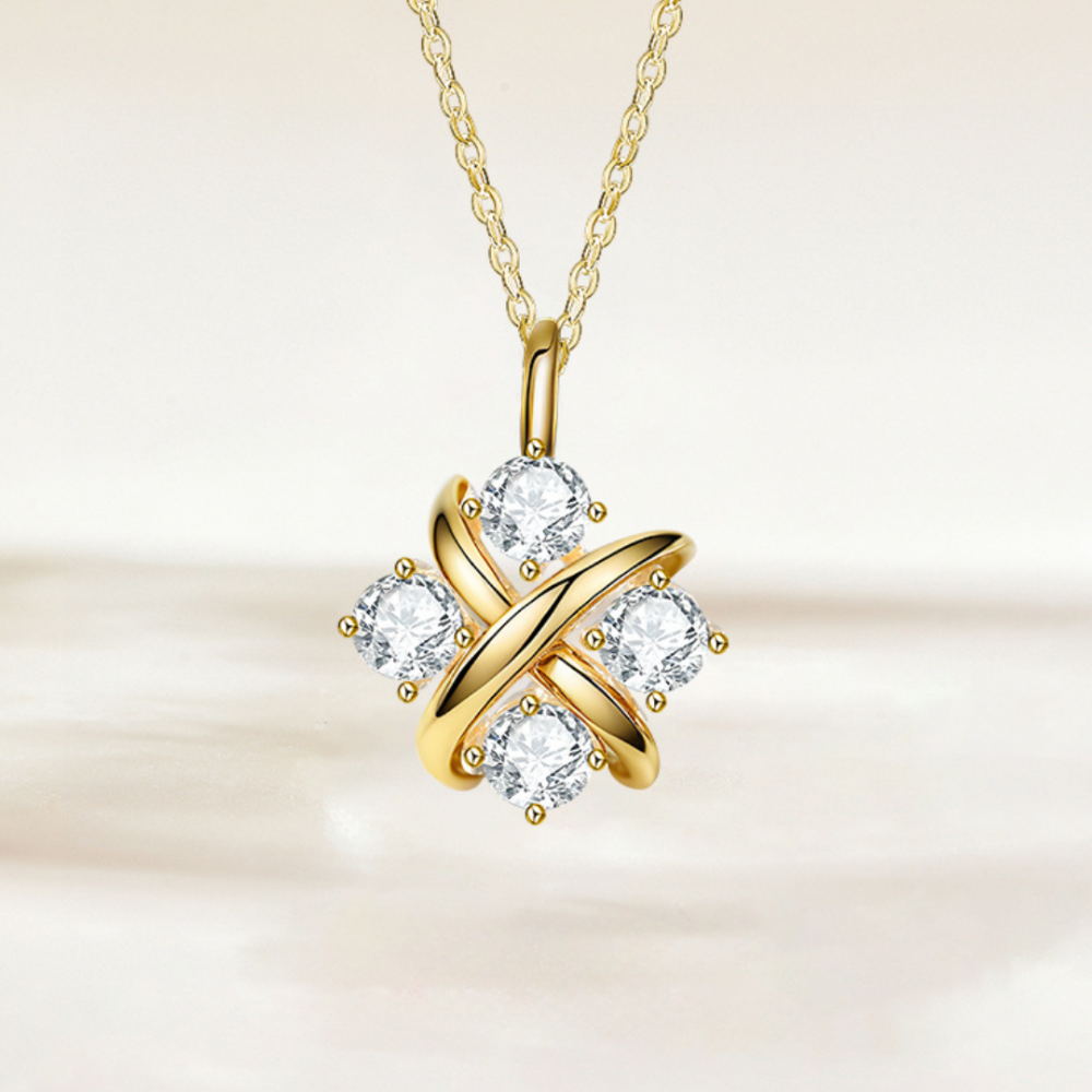 Cross Knot Artificial Diamond 925 Silver Plated Necklace