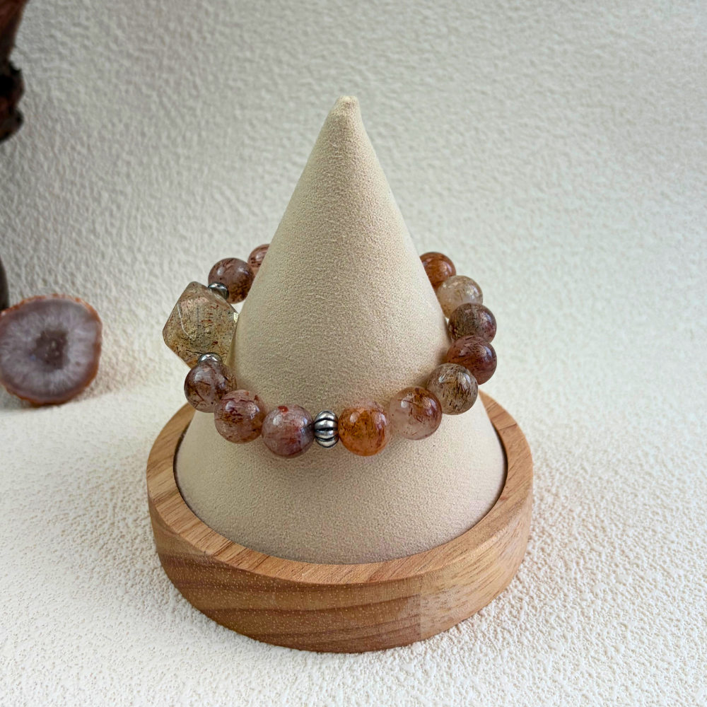 Golden Rutilated Quartz Silver Abundance Confidence Energy Crystal Bracelet