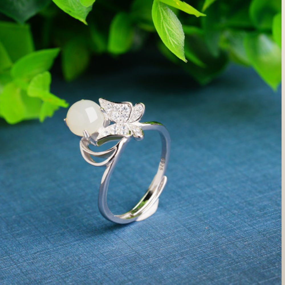 Jade Clear Quartz Serenity Butterfly Ring
