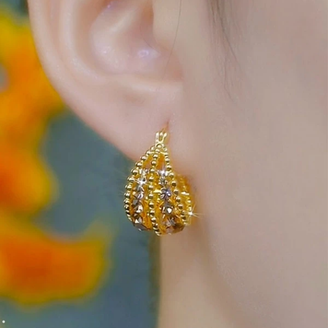 Gold Plated Cubic Zirconia Dome Hoop Vintage Statement Earrings