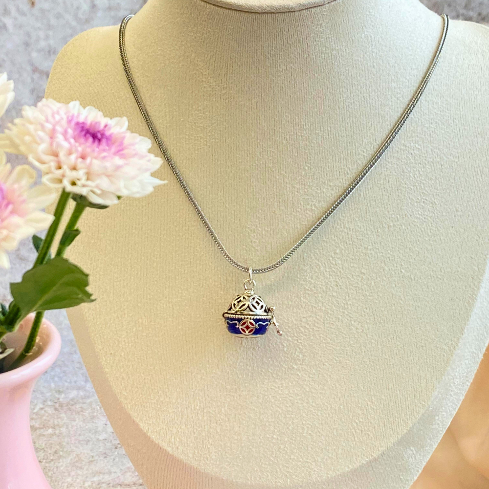 Blue Enamel Silver Serenity Harmony Necklace