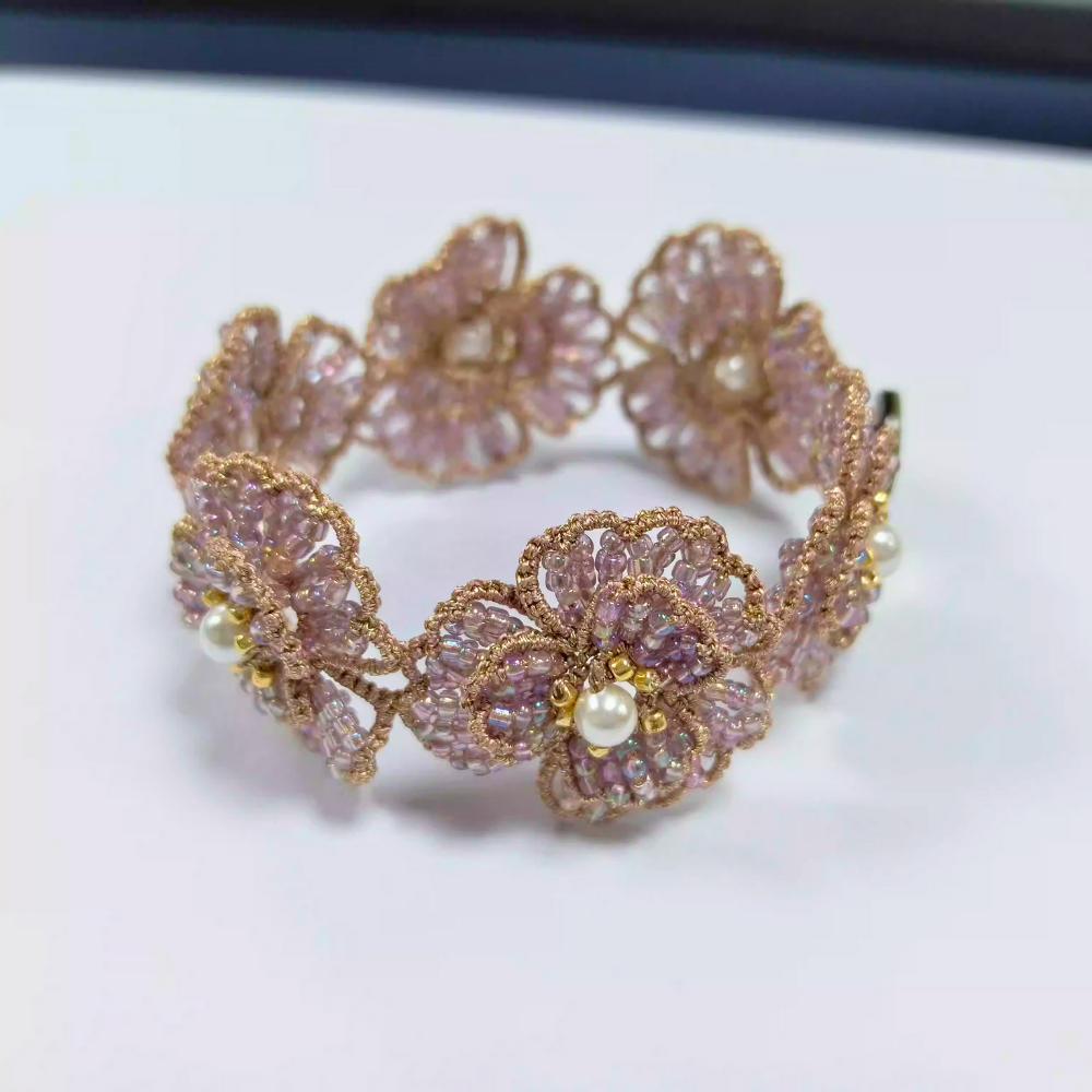 Handwoven Floral Beaded Artisanal Cuff Bracelet