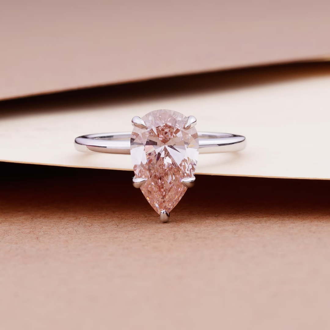 Pink Pear Cut Lab Diamond Solitaire Ring