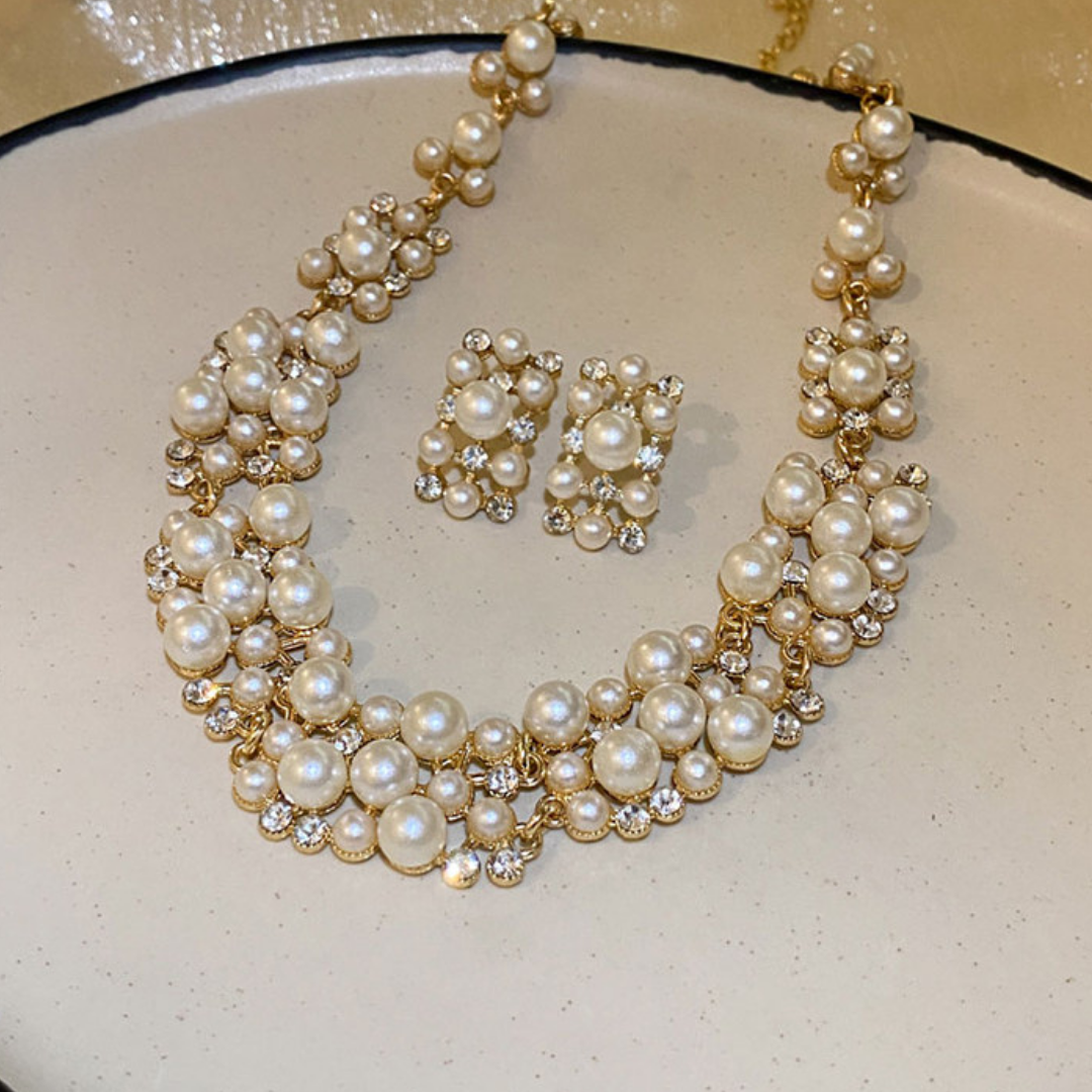 Handwoven French Pearl Statement Layered Gold Beaded Collar Necklace