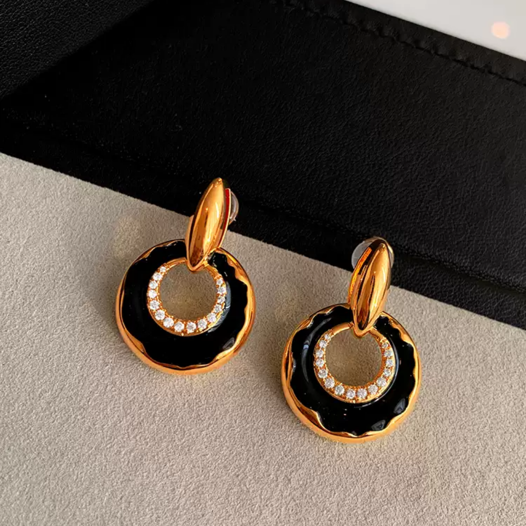 Enamel Circle Lab Grown Diamond Titanium Steel Earrings