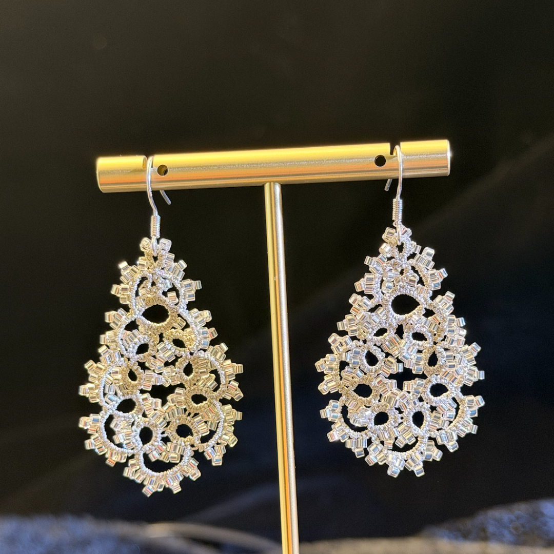 French Frivolite Lace Handwoven Beaded Earrings