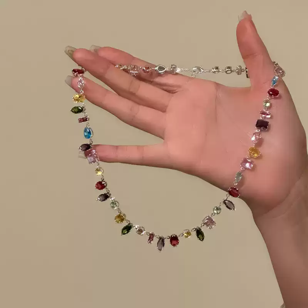 Dopamine Colorful Crystal Rainbow Gemstone Statement Necklace / Bracelet / Earrings