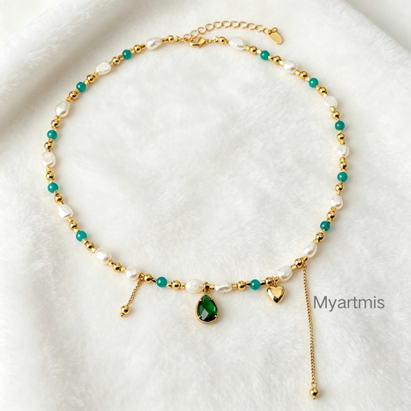 Natural Baroque Pearl & Amazonite Beaded Necklace