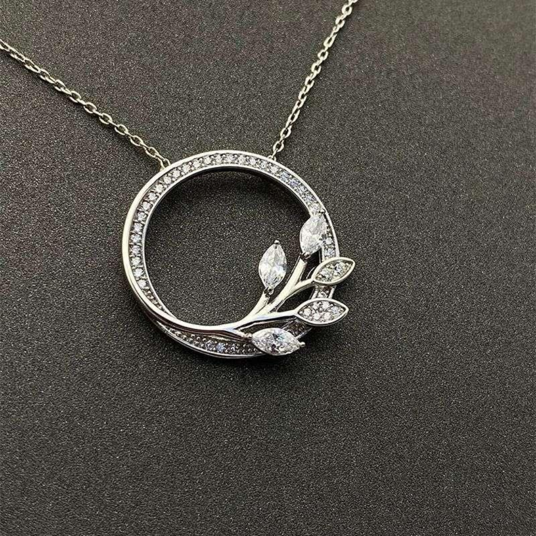 Lab-Diamond Olive Branch Ivy Pavé Pendant Necklace