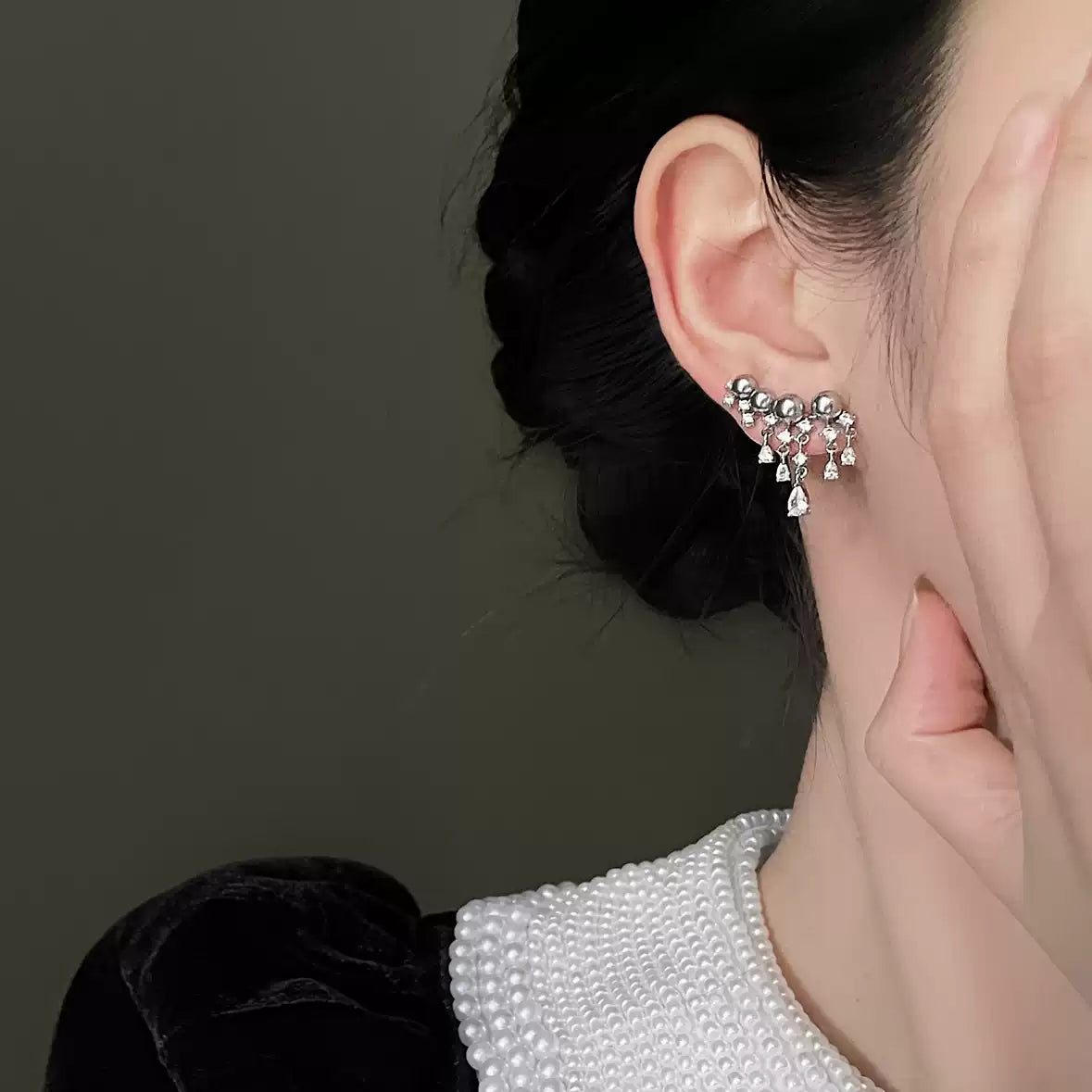 Pearl Tassel Ear Cuff Earrings Cubic Zirconia Drop Earrings
