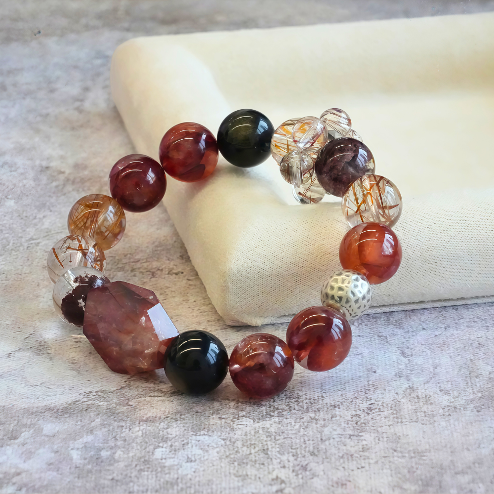Red Hare’s Fur Quartz Garnet Smoky Quartz Energy Protection Healing Bracelet