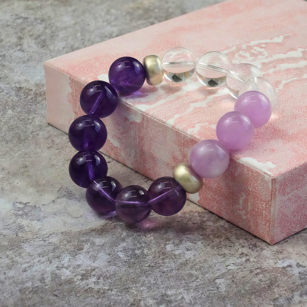 Amethyst Clear Quartz Silver Clarity Bracelet