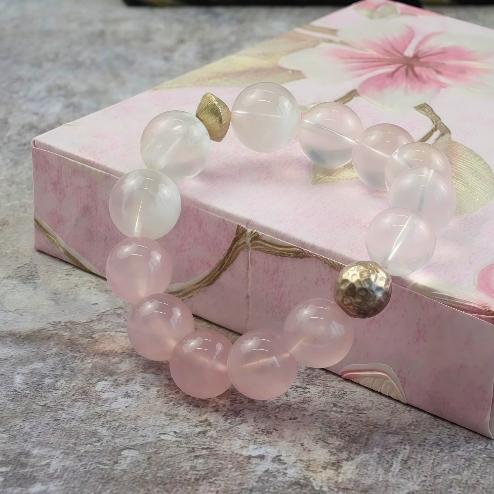 Rose Quartz White Agate Silver Harmony Bracelet