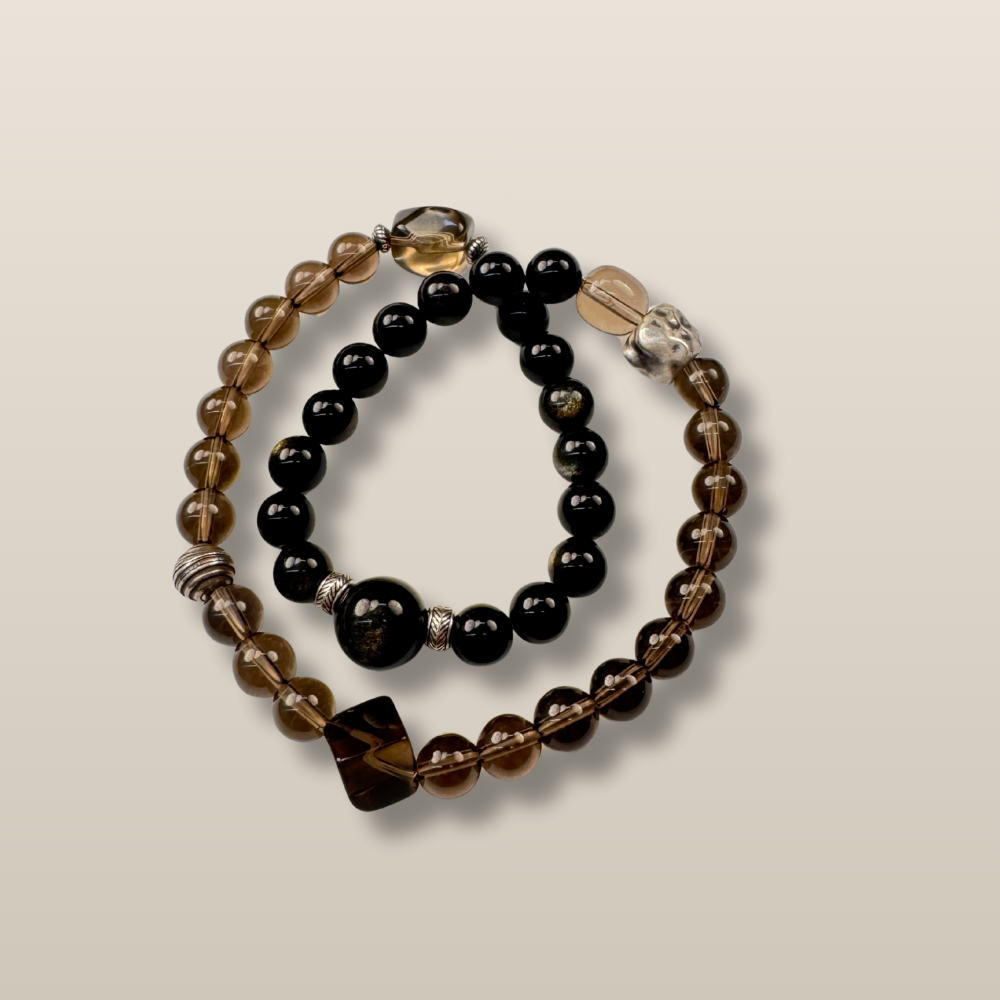 Smoky Quartz Obsidian Protection Bracelet