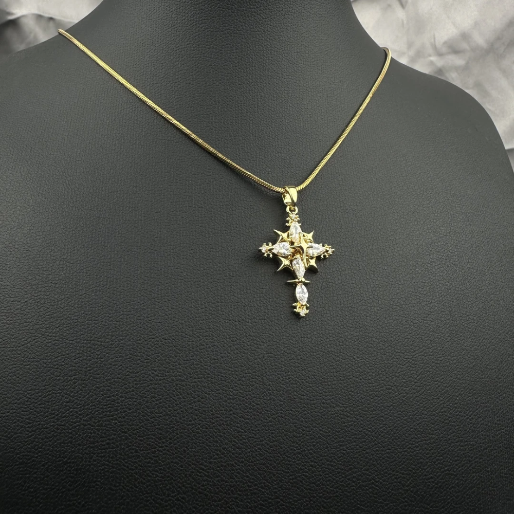 Luxury Cross Pendant Titanium Steel Paved Diamond Necklace