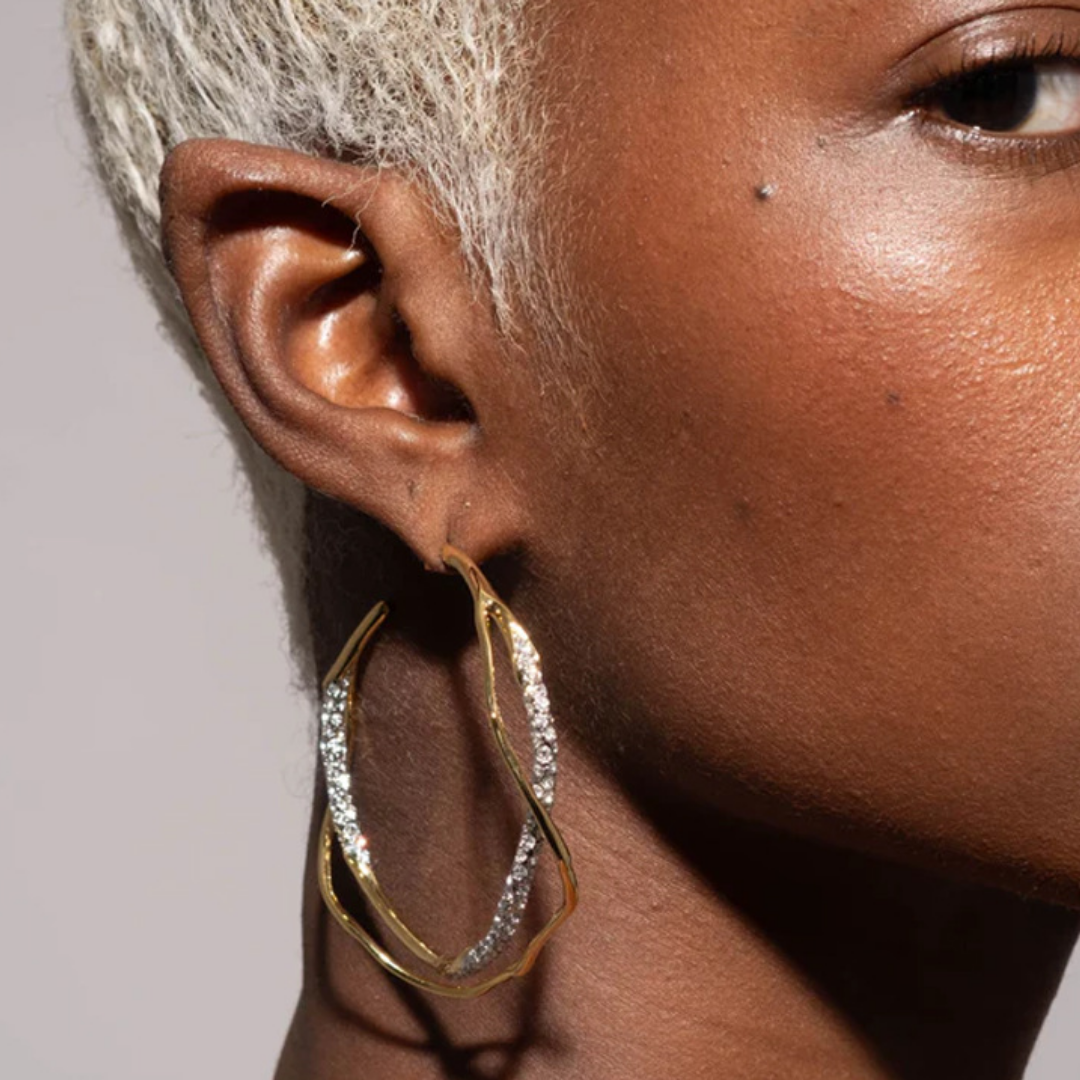 Gold Twisted Hoop Cubic Zirconia Modern Statement Earrings