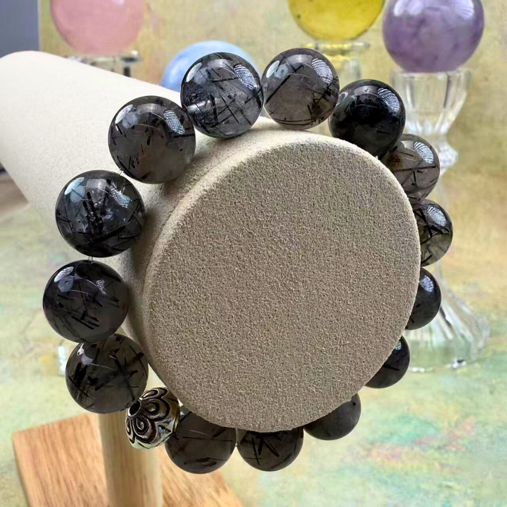Black Rutilated Quartz Silver Protection Bracelet