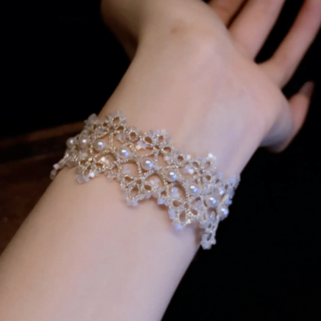 Handwoven Vintage Pearl Floral Elegant Moonlight Beaded Bracelet