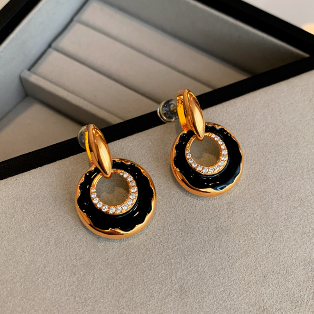 Enamel Circle Lab Grown Diamond Titanium Steel Earrings