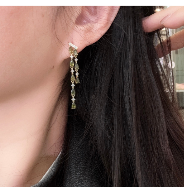 Green Teardrop Cubic Zirconia Dangle Elegant Statement Earrings
