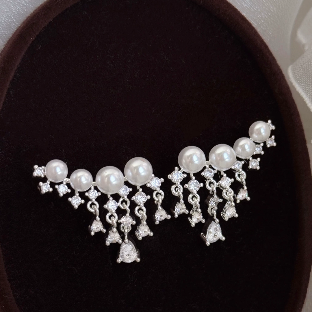 Pearl Tassel Ear Cuff Earrings Cubic Zirconia Drop Earrings