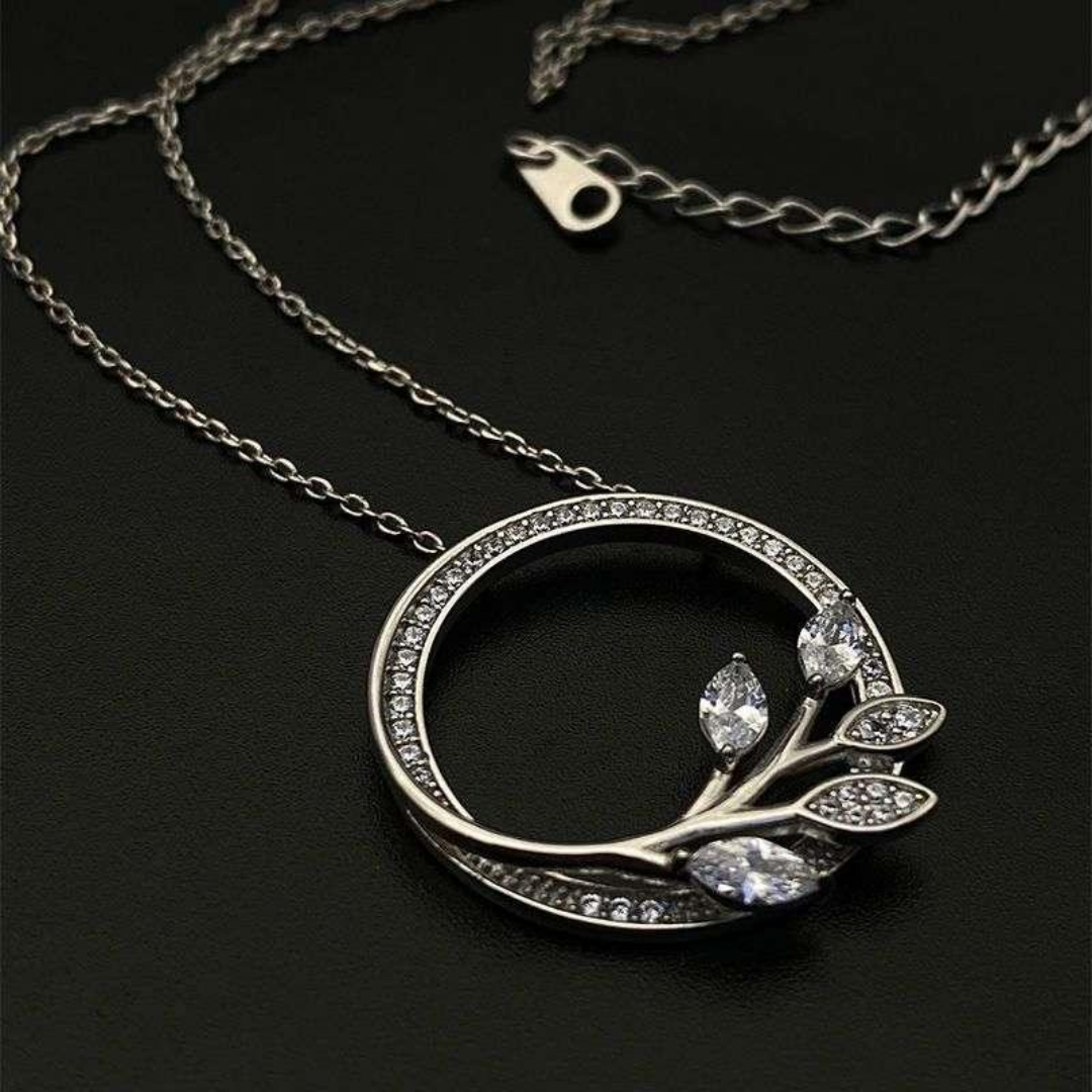 Lab-Diamond Olive Branch Ivy Pavé Pendant Necklace