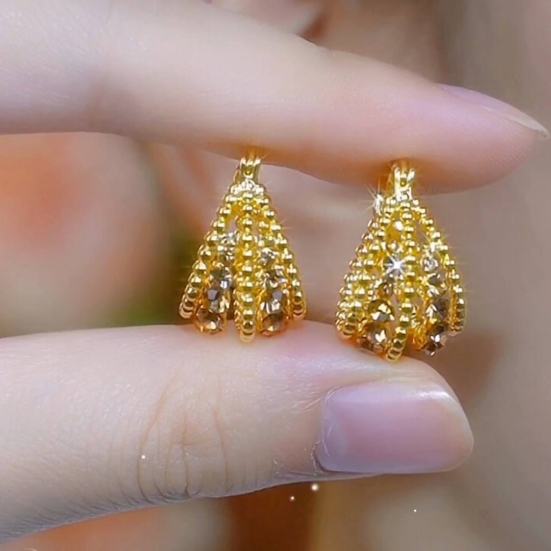 Gold Plated Cubic Zirconia Dome Hoop Vintage Statement Earrings