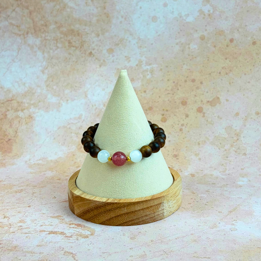 Strawberry Quartz White Agate Serenity Bracelet
