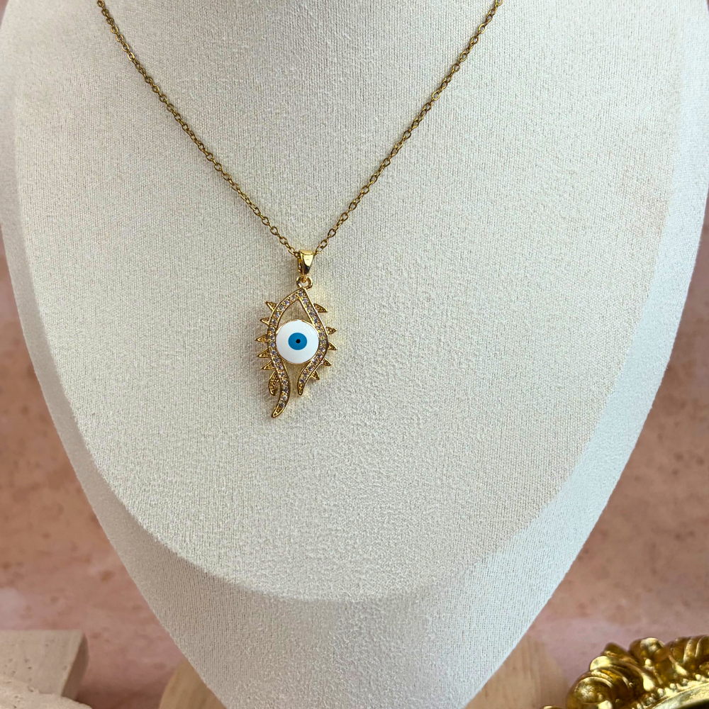 Blue Evil Eye Gold Crystal Protection Necklace