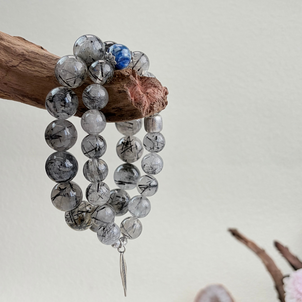 Black Rutilated Quartz Kyanite Clarity Bracelet
