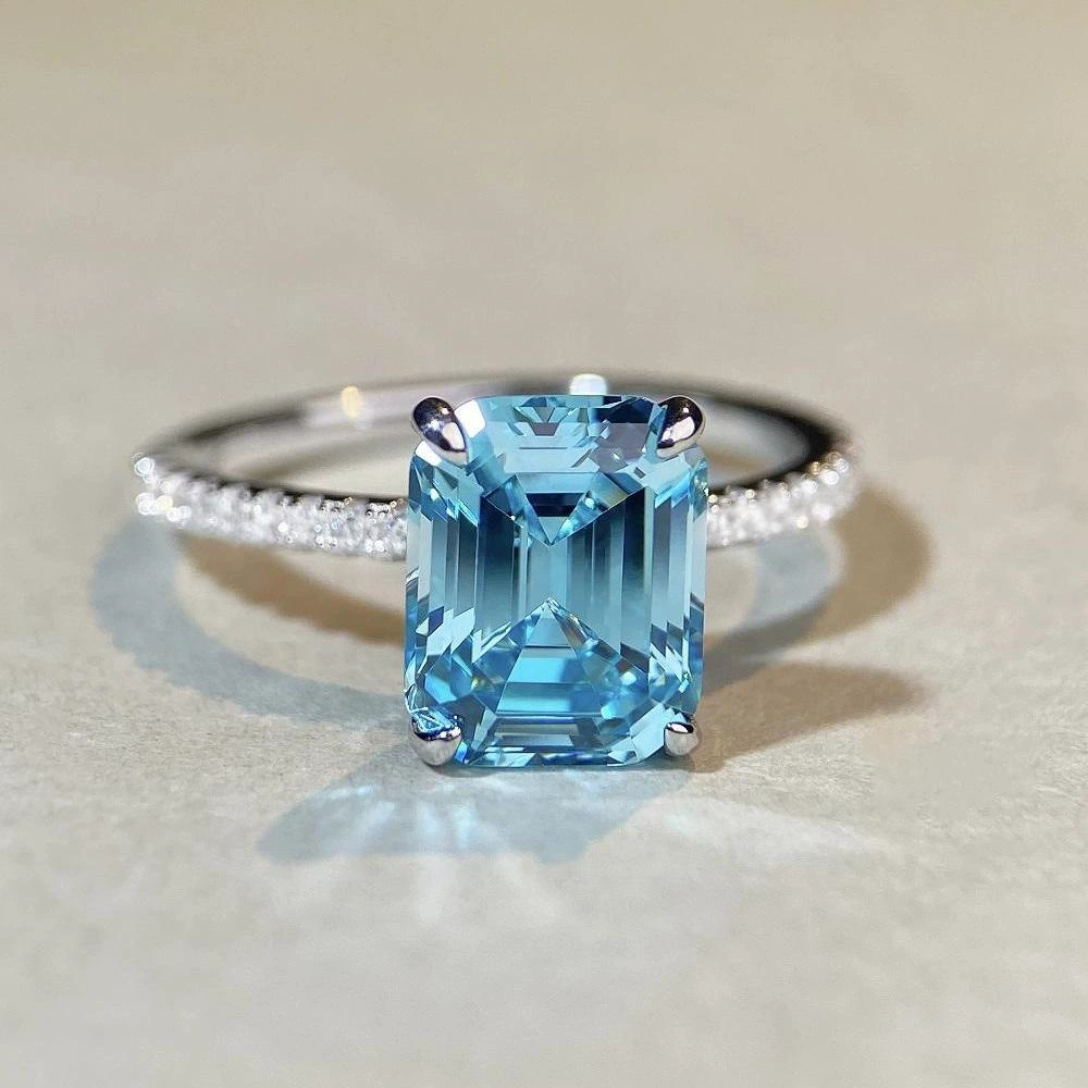 Aquamarine Radiant Emerald-Cut Healing Ring