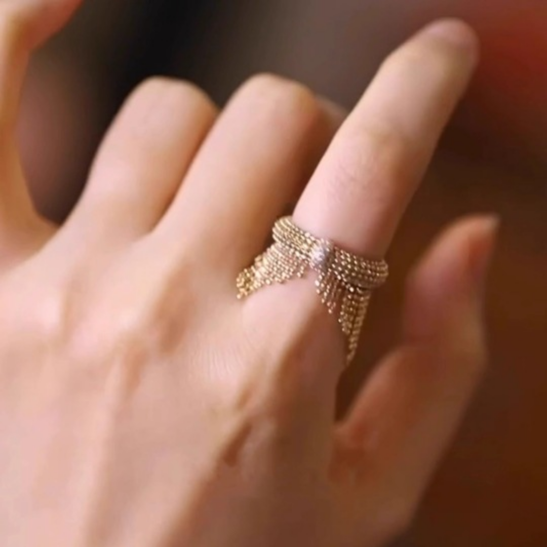 Italian Gold Tassel Ring Statement Fringe Ring