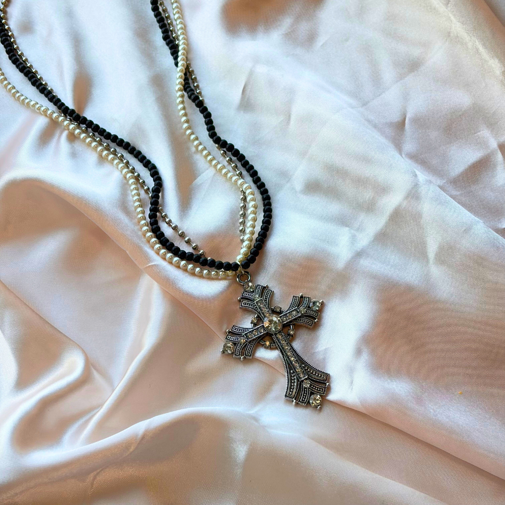 Pearl Radiance Cross Layered Chic Necklace