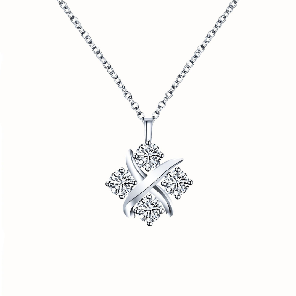 Cross Knot Artificial Diamond 925 Silver Plated Necklace
