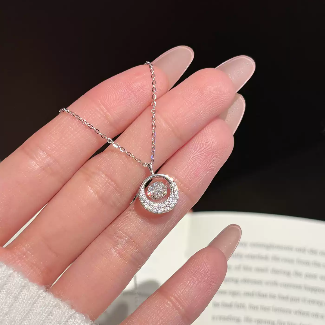 Dancing Heart Rotating Diamond Sterling Pendant Necklace