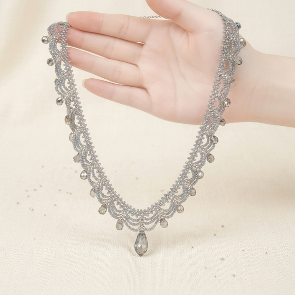 Handwoven Crystal Lace Vintage Beaded Statement Choker Necklace