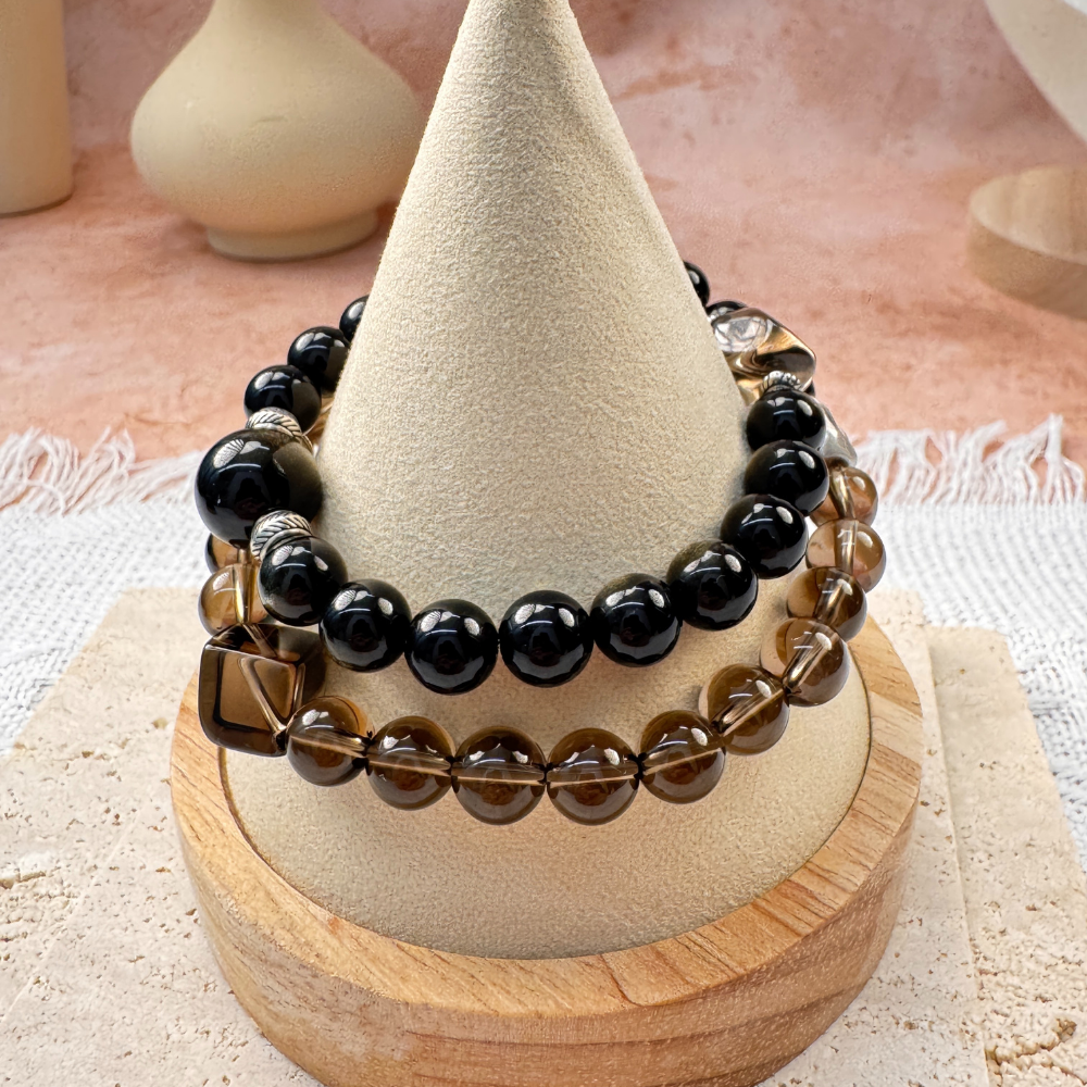 Smoky Quartz Obsidian Protection Bracelet