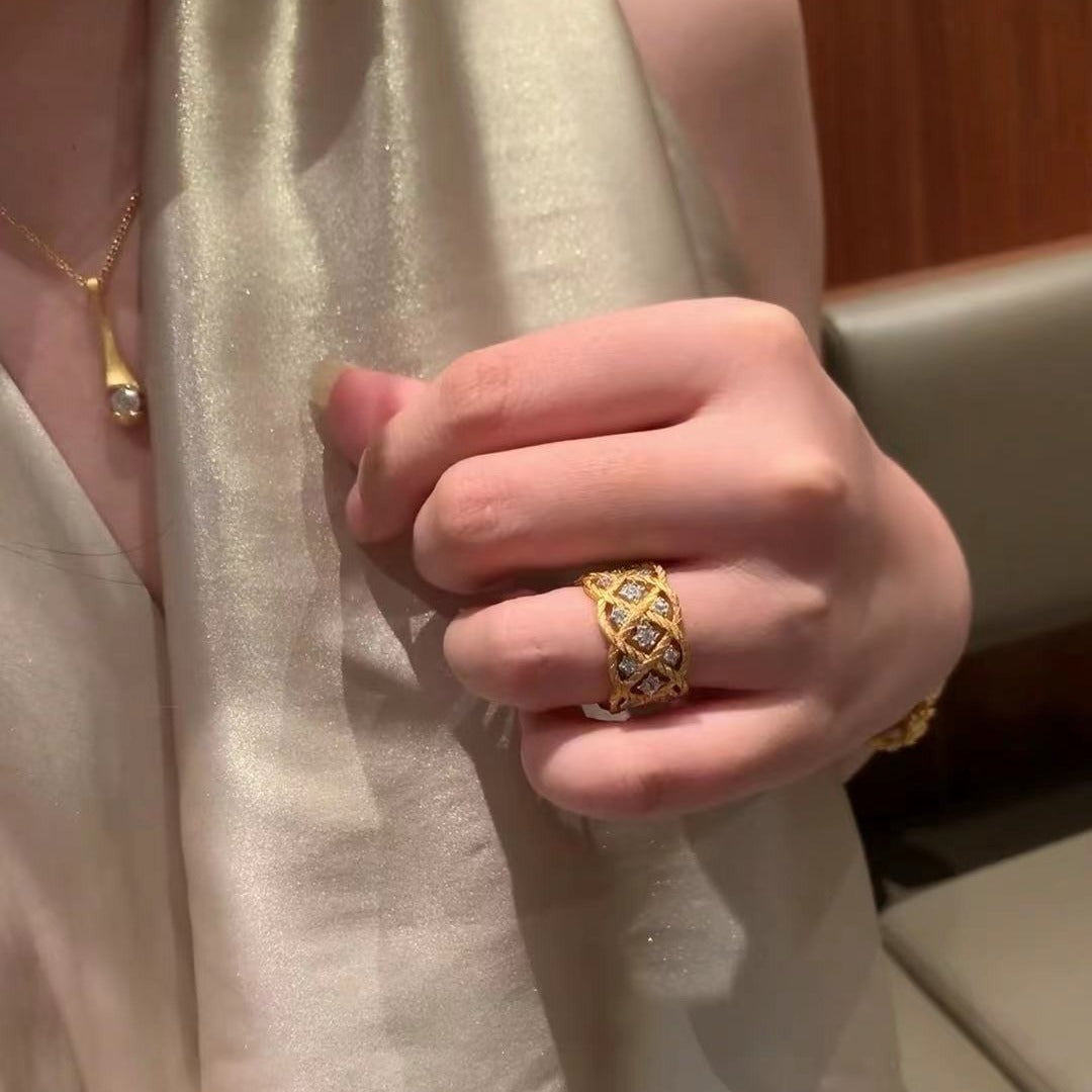 Vintage Woven Hollow Crystal Openwork Band Ring