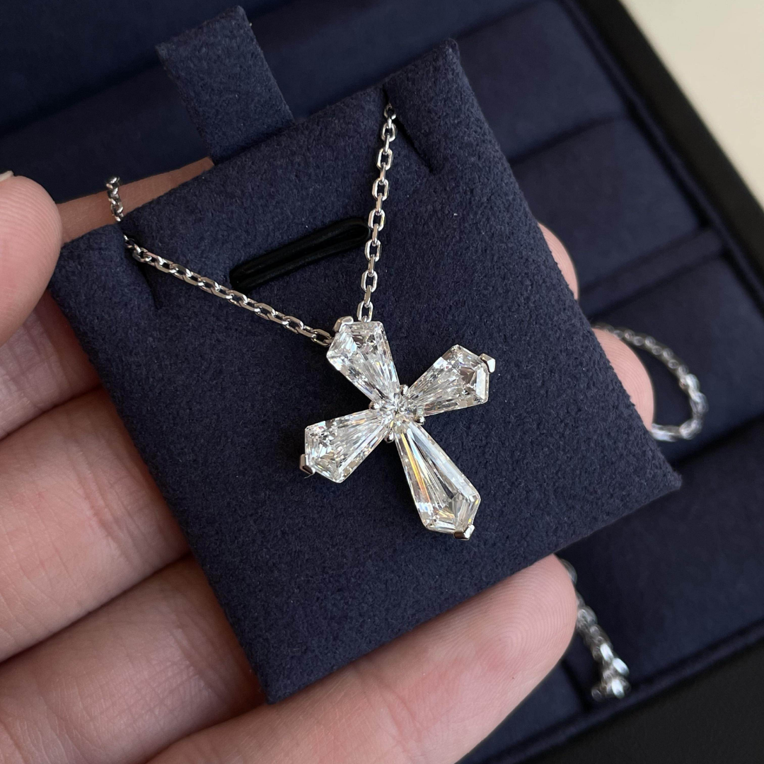 Frameless Diamond Cross Pendant Necklace