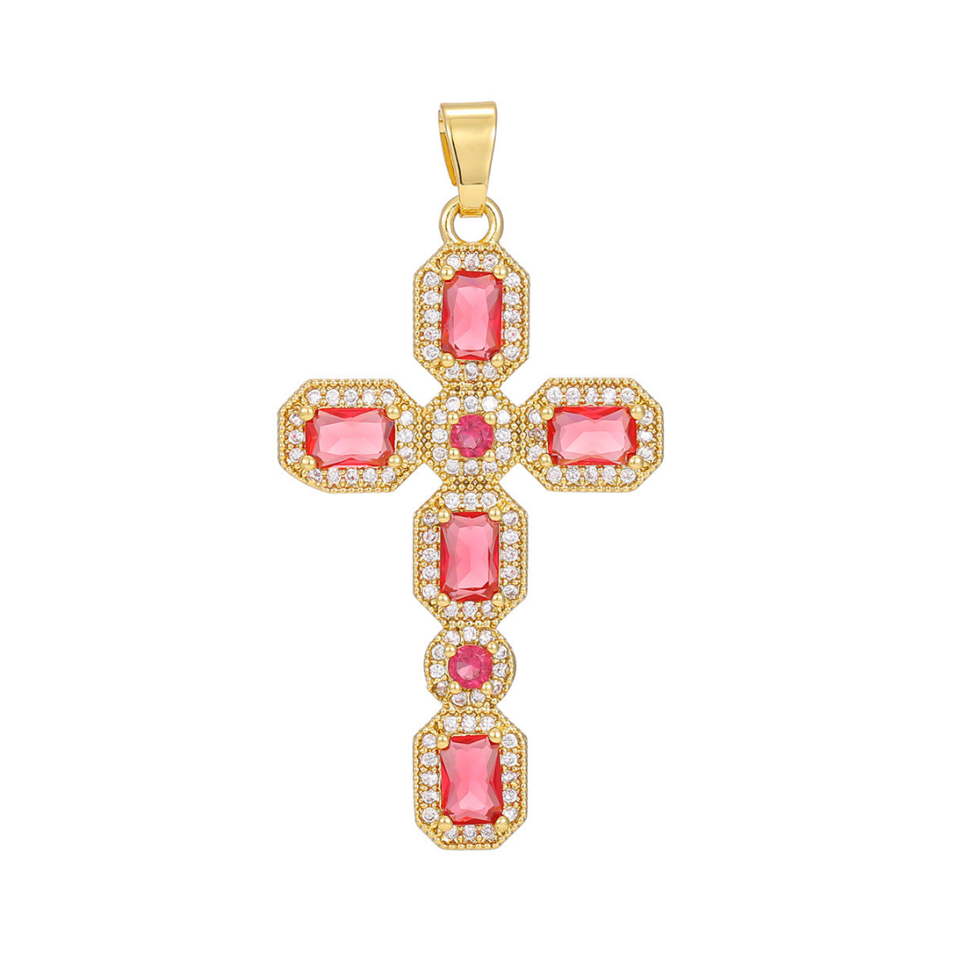 Micro Pave Multicolor Zirconia Cross Pendant Necklace