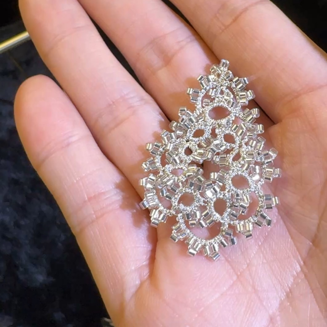 French Frivolite Lace Handwoven Beaded Earrings