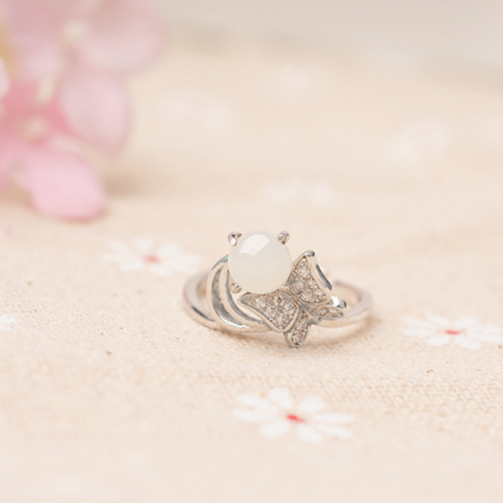 Jade Clear Quartz Serenity Butterfly Ring