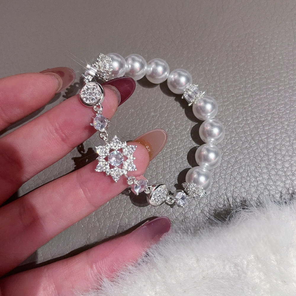 Crystal Snowflake and Pearl Bracelet