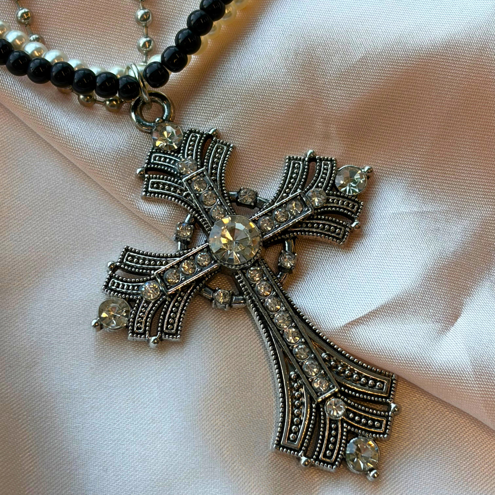 Pearl Radiance Cross Layered Chic Necklace