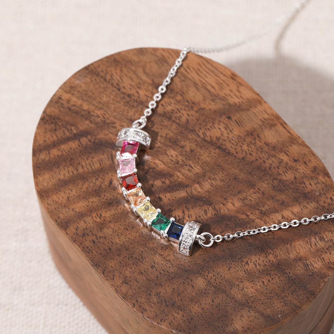 Rainbow Baguette Curve Lab-Grown Diamond Sterling Silver Necklace