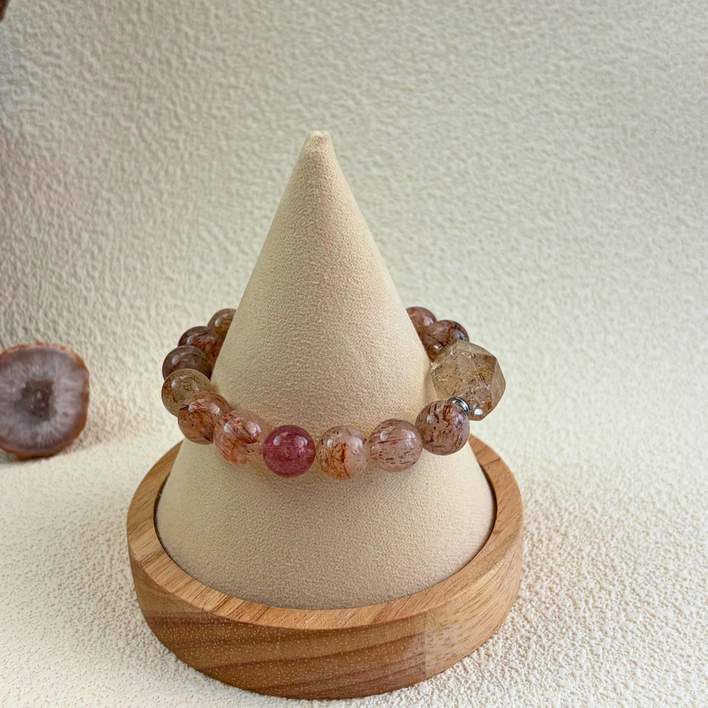 Golden Rutilated Quartz Silver Abundance Confidence Energy Crystal Bracelet