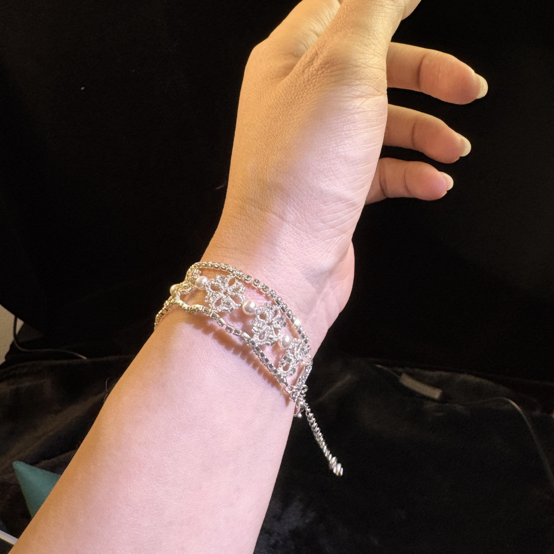 French Frivolite Pearl Zircon Lace Handwoven Bracelet
