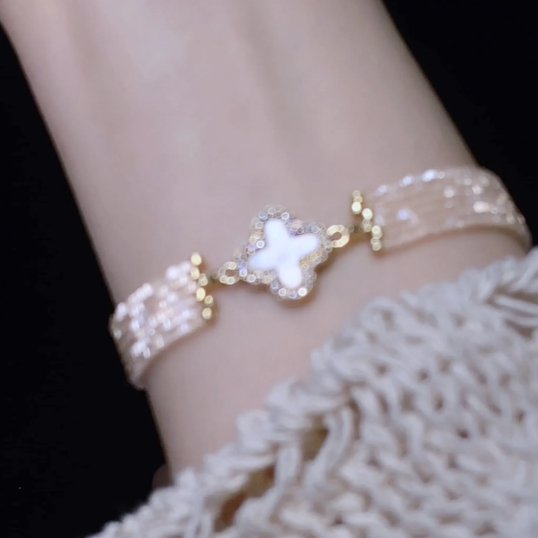 Handwoven Japanese Vintage Beaded Clover Moonlight Bracelet