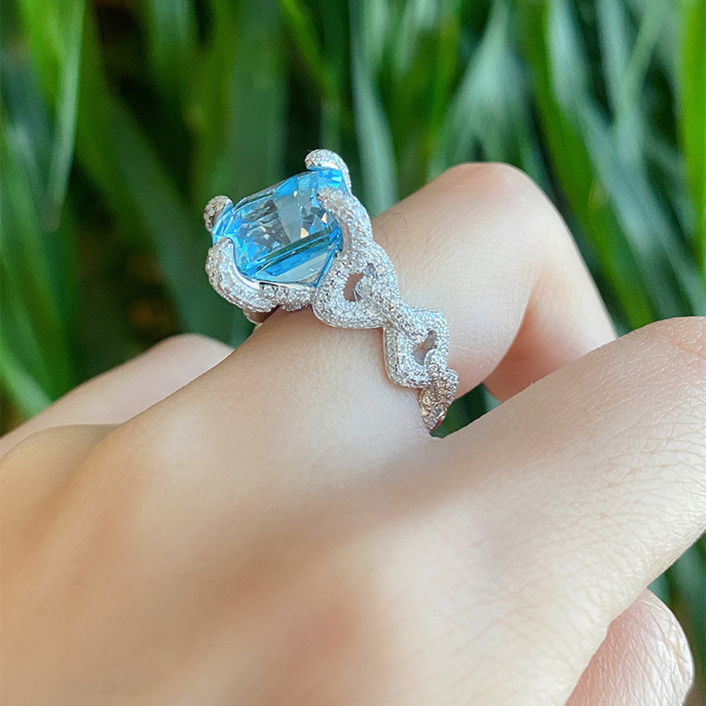 Aquamarine Dreamwave Adjustable Statement Ring